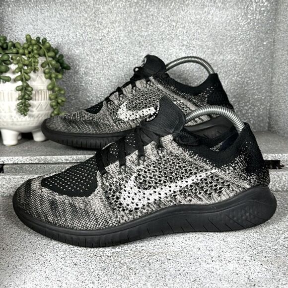 Nike Free Rn Flyknit 2018 Moon Particle Black Sneakers Shoes Size 7.5 - Picture 2 of 8